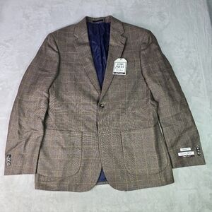 NWT Jos a Bank Sport Coat Blazer 41R Brown  Windowpane 2 Button Brrr Linen Wool
